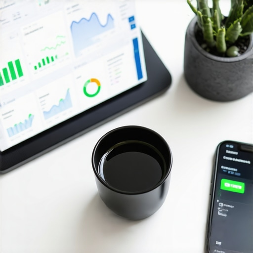 Strategic Business Financial Dashboard A professional workspace showing a financial dashboard and tools for business growth and cash flow management.