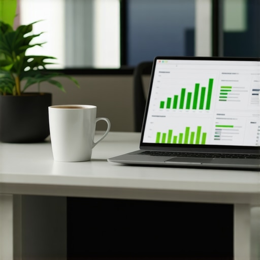Modern digital bookkeeping desk with a document scanner and accounting software dashboard.