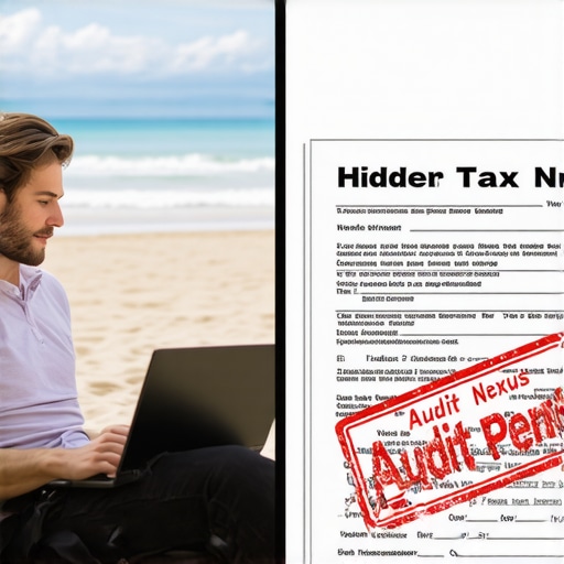 The Hidden Costs of Remote Workcations and Tax Nexus Visual representation of the contrast between remote working flexibility and strict state tax nexus penalties.