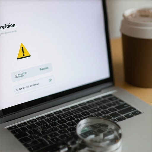 The danger of automated bank reconciliation errors A laptop screen showing accounting software with a warning flag, illustrating the need for human oversight in bank feeds.