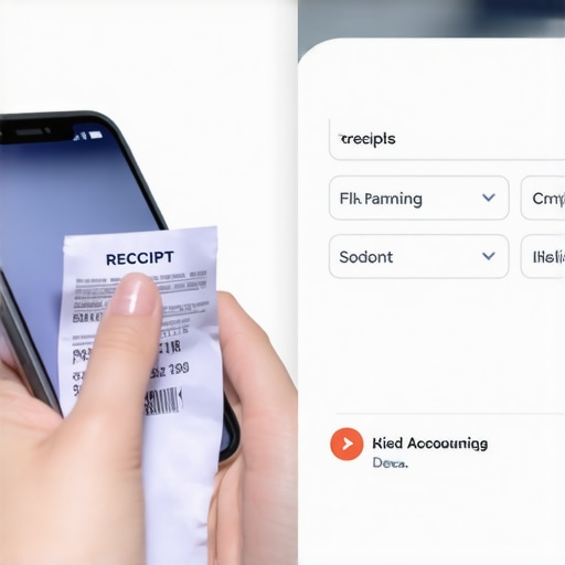 Transitioning from Paper Receipts to Digital Accounting A person scanning a business receipt with a mobile app to automate expense tracking.