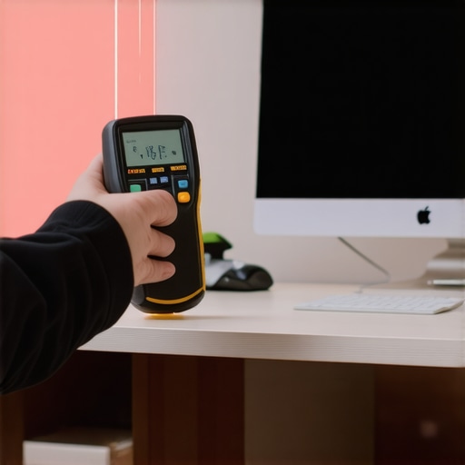 Using a laser measurer for home office accuracy A person measuring a home office with a laser tool for tax deduction documentation.