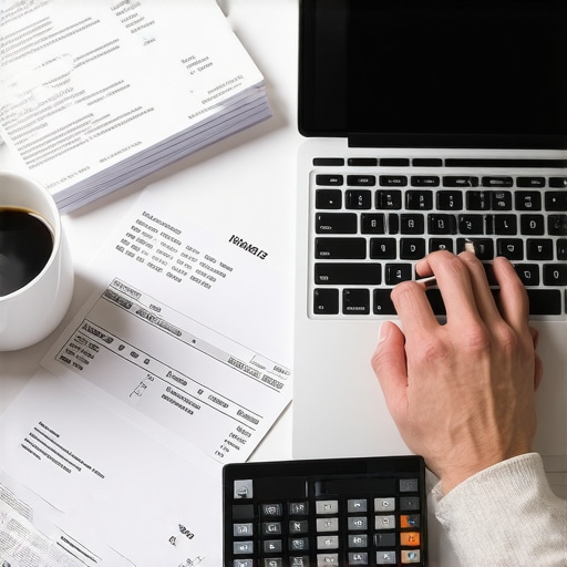 Business owner performing a weekly financial audit with laptop and bank statements.